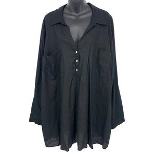 Torrid Black Linen Plus Size 5 5X Top Tunic Long Sleeve Collar Tunic V-Neck New